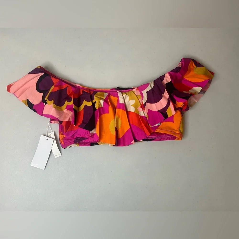 Trina Turk Fan Faire Off The Shoulder Ruffle Bandeau Swim Top Size 8 NWT - Picture 4 of 6